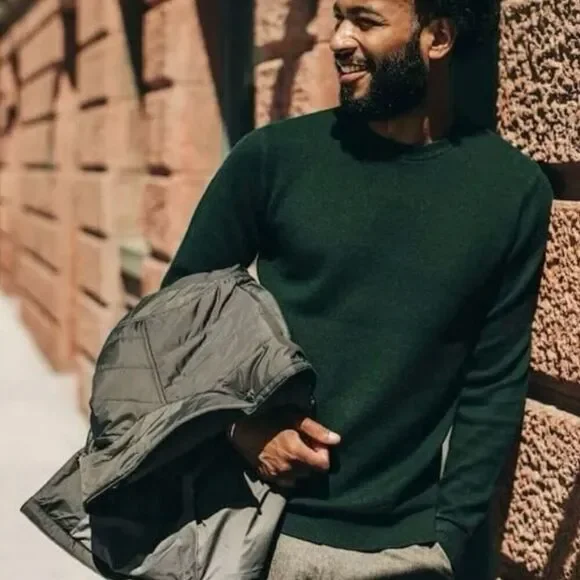 Taylor Stitch Dark Green Wool Blend Crewneck The Double Knit Sweater in Forest